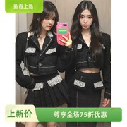 2024黑色小香风套装裙女秋季设计感流苏短款外套长半裙辣妹两件套