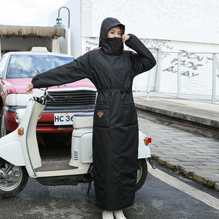 电动摩托车挡风衣带帽防寒保暖冬季骑行被护膝脚罩瓶加厚绒连体女