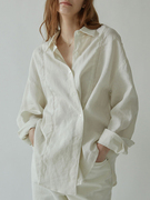 亚麻白色防晒衬衫女夏季薄款女士棉麻衬衣，高级感麻料上衣宽松长袖