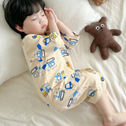 儿童睡衣夏季短袖纯棉连体男宝宝，连身家居服男童女童婴儿薄款睡袍