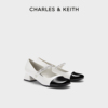 CHARLES&KEITH春夏女鞋CK1-60580265优雅拼色粗跟玛丽珍鞋女鞋