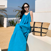 时尚名媛风高级感气质，旅游沙滩裙海边度假吊带，宽松连衣裙大码长裙