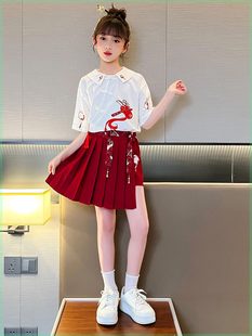 女童夏季国风套装裙2024儿童表演服汉服中大童衬衫裙裤两件套