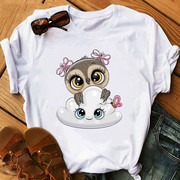 Cartoon Owl T Shirt可爱卡通猫头鹰t恤女夏季薄款修身百搭短上衣