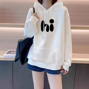 白色中长款纯棉连帽卫衣女2025秋冬新款加绒加厚外套欧货大码上衣