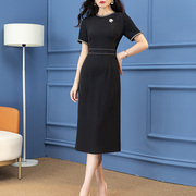 首尚格释黑色连衣裙2023年夏季短袖时尚气质修身显瘦包臀裙子