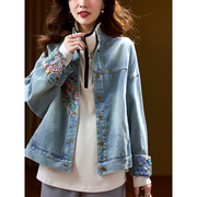 素木复古刺绣牛仔外套，女春季新中式大码上衣，2024年气质女装潮