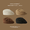 秋冬季加厚纯色贝雷帽，韩版时尚气质画家，帽女生日系复古咖啡色帽子
