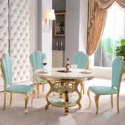 港式不锈钢大理石餐桌椅组合简约现代大理石圆桌金色餐厅家用桌凳