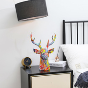 艺术客厅卧室书房彩色现代创意，家居树脂工艺品动物大鹿头装饰摆件