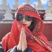 云南旅游穿搭女装披肩民族风大理西双版纳拍照外搭红色大围巾丝巾
