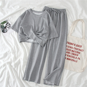 灰色两件套装夏季2024女装韩版百搭短款短袖+阔脚休闲运动裤