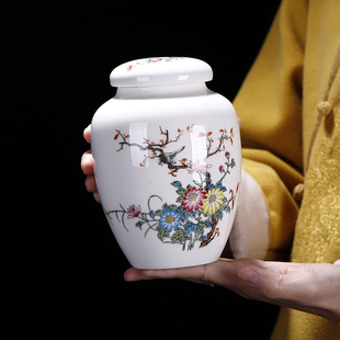青花五彩茶叶罐 景德镇陶瓷粉彩茶叶包装大号茶盒 密封储物存茶罐