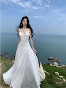大露背晚礼服裙平时可穿裙海滩海边白色超仙气质度假沙滩连衣裙