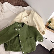 韩国童装气质蝙蝠袖，夹克儿童拼接斜纹棉外套，纯色休闲外套潮宝