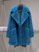 款今年战袍蓝色呢大衣毛毛漂亮加厚羊羔女长款加绒外套新冬流行年