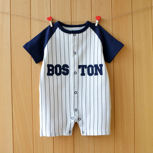 婴儿棒球服纯棉，夏季0-1岁男宝宝短袖，哈衣新生儿连体衣满月爬爬服