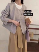 韩系圆领双面羊绒大衣女短款单排扣小个子羊毛呢外套2024春季