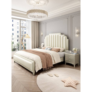 美式轻奢实木床1.8米现代简约双人床主卧真皮婚床1.5奶油风公主床