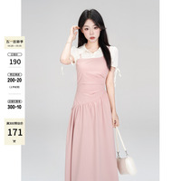 一颗小野莓粉色，假两件连衣裙，