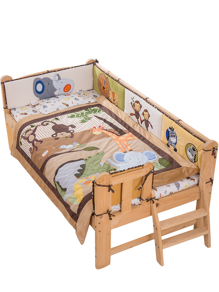 畅萌婴儿床上用品挡布儿童刺绣，拼接床床围软包宝宝加厚防撞护栏