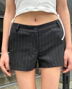 bm夏季竖条纹短裤，美式休闲显瘦百搭西装裤高腰，拉链短款热裤女
