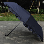 荷叶边弯钩纯色蕾丝黑胶，米白色黑色太阳伞，防晒防紫外线晴雨伞淑女