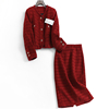 新年战袍冬季红色两件套装小香名媛风加厚外套半身裙女M277