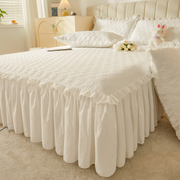 纯色夹棉床笠加床裙款二合一体单件白色床罩床围裙保护套四季通用