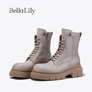 bellalily增高厚底牛皮马丁靴女帅气中筒靴，舒适机车靴子