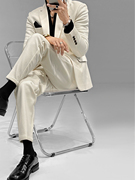 龙叨叨(龙叨叨)西装套装，西服外套男秋季潮牌三色米白西裤长裤子修身款