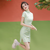 绿色蕾丝旗袍新式年轻款少女改良版连衣裙小个子短款2024夏季