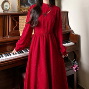 中式订婚旗袍气质敬酒服新娘秋冬大码红色连衣裙平时可穿礼服长裙