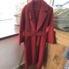 2023春季女装红色大码祥云腰带，气质加厚绵羊毛双面尼大衣外套