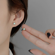 s925银针彩色锆石花朵耳钉女螺丝拧扣设计耳骨钉时尚气质轻奢耳饰