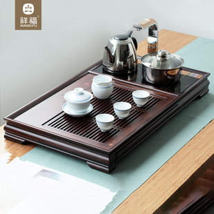 竹制功夫茶套装家用简约全自动陶瓷茶具，电磁炉茶台四合一体茶盘