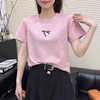 韩系蝴蝶结t恤2024春钉珠上衣短袖粉色漂亮时尚的打底衫别致小衫