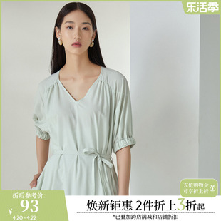 MECITY女装夏季英伦纯色腰带宽松气质连衣裙女544875