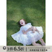 史豌豆女童大裙摆半袖设计白色连衣裙2023夏季儿童仙气公主裙