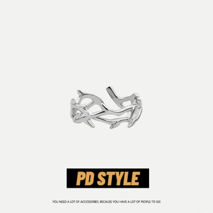 PDSTYLE 冷淡风镂空荆棘之刺戒指男潮ins高级简约开口单身指环女