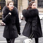 加绒加厚派克服2023羽绒，棉服女中长款冬季韩版宽松大毛领外套
