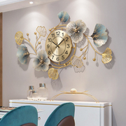 新中式创意钟表客厅餐厅，时钟轻奢挂钟，挂墙钟饰银杏叶艺术大气挂表