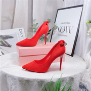 撤柜红色高跟鞋设计感小众气质2022年法式高级感婚鞋秀禾婚纱