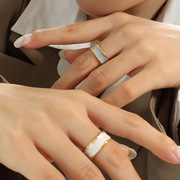 M-珐琅滴油时尚简约浪漫时尚钛钢镀金莫兰迪蓝色白色开口戒指欧美
