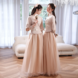 伴娘服2023中式中国风婚礼姐妹裙闺蜜团装复古修身旗袍小礼服