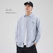 fafc秋季纯棉条纹衬衫，男高级感日系潮牌宽松休闲蓝色衬衣外套