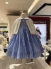 韩国高端童装 春夏女宝宝蓝色条纹背心裙 白色镂空针织开衫