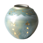 日本进口九谷烧彩绘陶瓷罐花器日式插花器皿客厅艺术收藏花瓶摆件