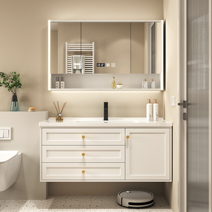 浴室柜组合陶瓷一体盆实木洗手洗脸盆，柜智能卫生间洗漱台现代简约