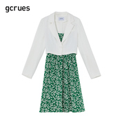 gcrues西装吊带裙套装，女碎花春季短款白色，外套两件套时尚